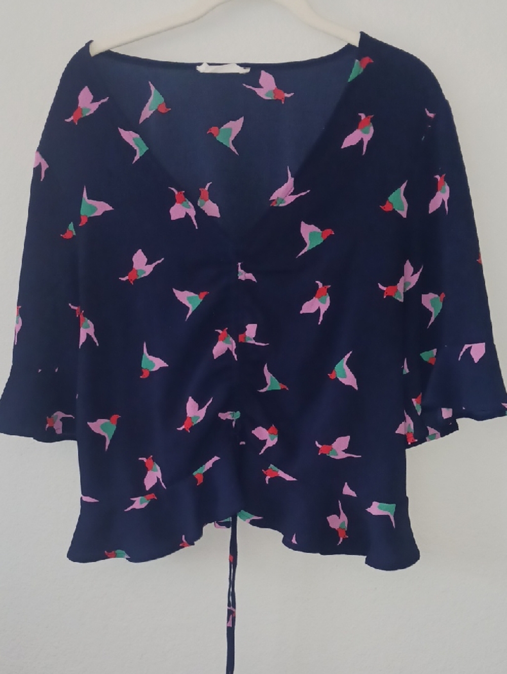 Elodie Navy Top with Pink Accent Print